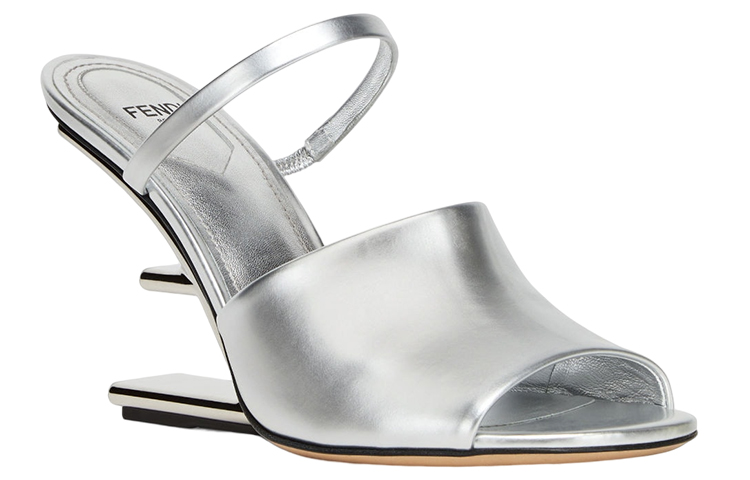 (W) Fendi First Leather High-Heel Lace-Up Fashion Sandal 'Silver' 圖 2