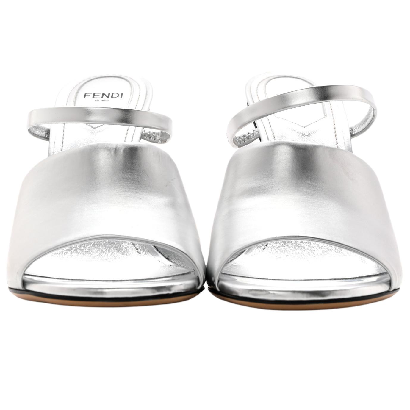 (W) Fendi First Leather High-Heel Lace-Up Fashion Sandal 'Silver' 圖 3