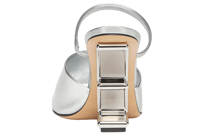 (W) Fendi First Leather High-Heel Lace-Up Fashion Sandal 'Silver' 圖 4