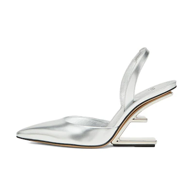 (W) Fendi First Pump 'Silver Leather Point-Toe'