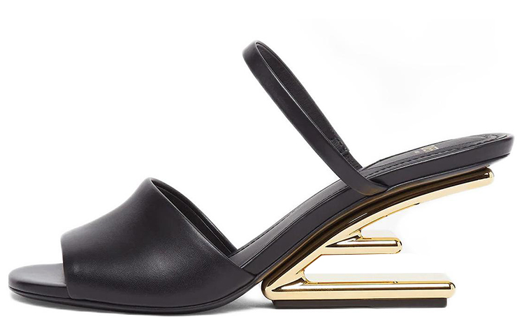 (W) Fendi First Sandal 'Black Leather Mid Heel'