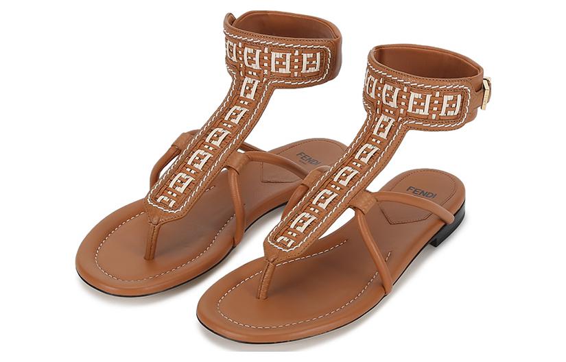 Shop (W) Fendi Flache Zehentrenner-Sandalen ''Braun FF-Monogramm'' 8Y8095AEH6F1D1W