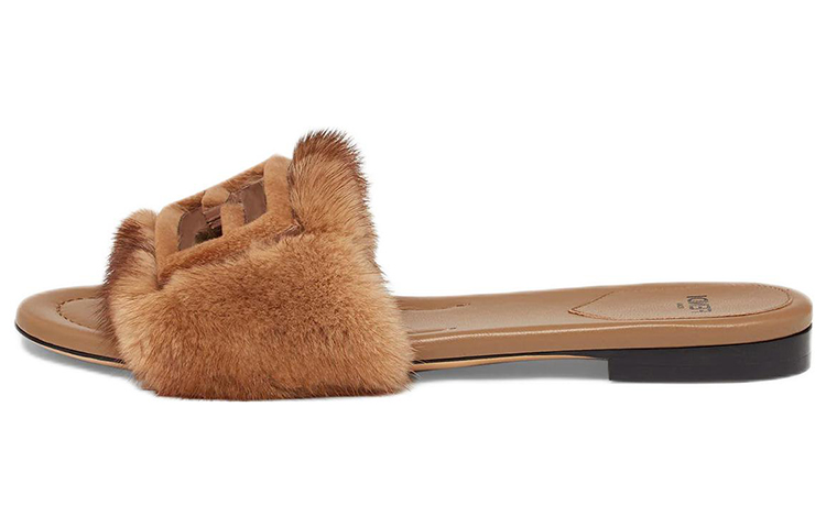 (Women) Fendi Fur-Trimmed Wide Strap Sandals 'Brown' 8R8136AKXPF0XT6