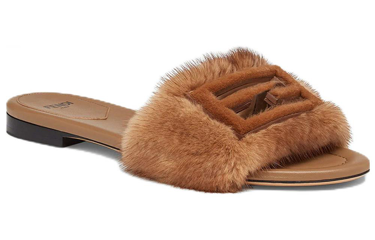 (W) Fendi Fur-Trimmed Wide Strap Sandals 'Brown' 圖 2
