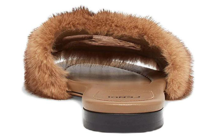 (W) Fendi Fur-Trimmed Wide Strap Sandals 'Brown' 圖 4