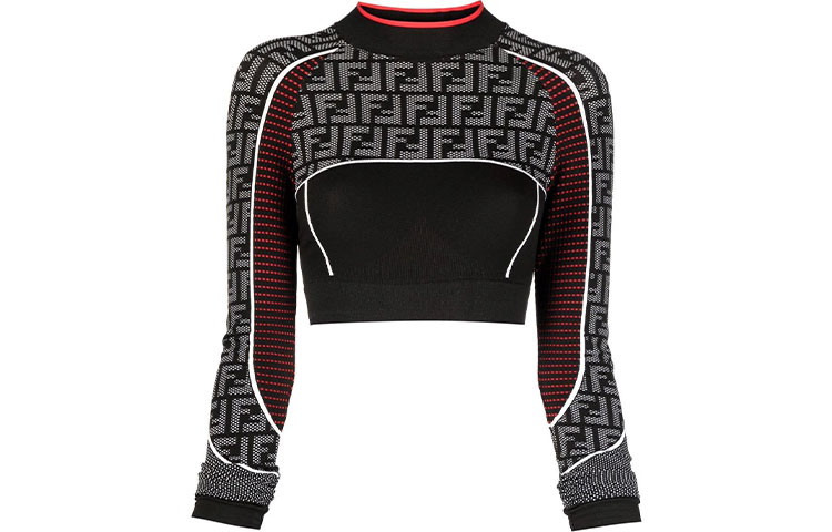 Order (W) FENDI 2021秋冬经典logo黑色短款长袖T恤。 FAF158AGMAF1ENI