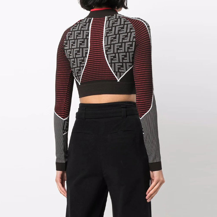 Shop (W) FENDI 2021秋冬经典logo黑色短款长袖T恤。 FAF158AGMAF1ENI