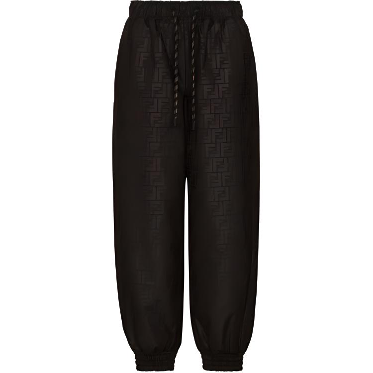 (Women) FENDI FW21 Black Knit Joggers with All-Over Logo Print. FAB228AGMKF1ENI