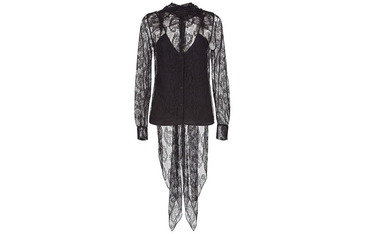 Order (W) 芬迪 FW21 黑色蕾丝围巾领长袖衬衫. FS7821AD9LF0GME