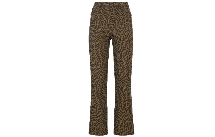 (Women) FENDI FW21 Brown Casual Pants with Double F Logo Print. FR6313AFM5F118W