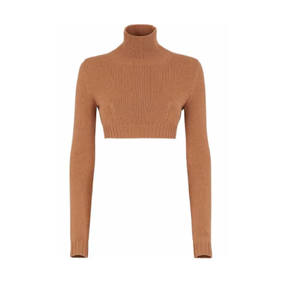 (Women) FENDI FW21 Brown Logo Turtleneck Cashmere Sweater. FZX699AHE6F1ENR