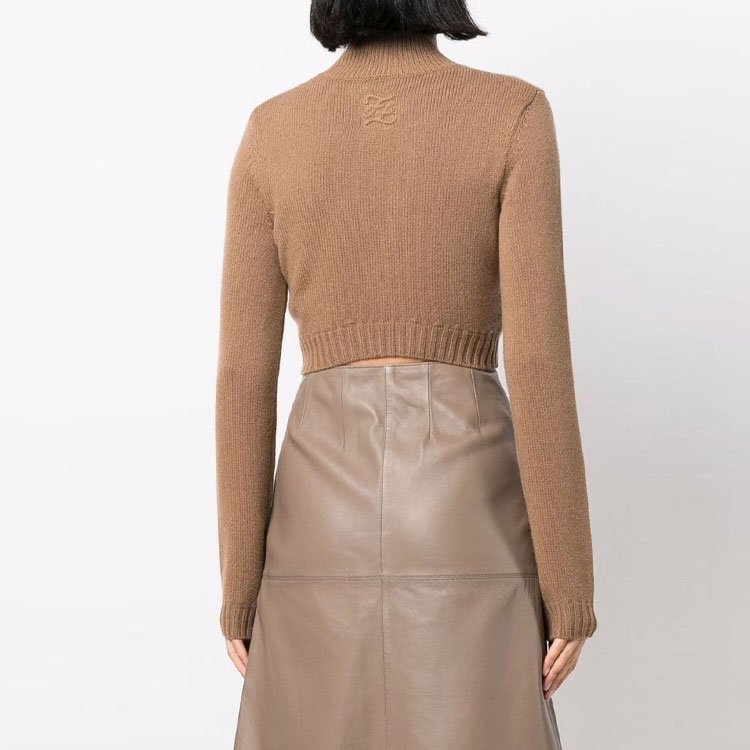 Shop (W) FENDI FW21 棕色logo高领羊绒毛衣. FZX699AHE6F1ENR