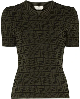(Women) FENDI FW21 Green Knit Short Sleeve Tee with FF Monogram. FZX670AGF1F1DO7 Buy (Women) FENDI FW21 Green Knit Short Sleeve Tee with FF Monogram. FZX670AGF1F1DO7