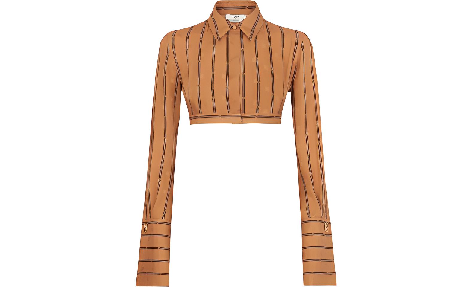 (Women) FENDI FW21 Karligraphy Brown Striped Cropped Long Sleeve Shirt for Women. FS7476AGTQF1ENR