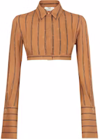 (Women) FENDI FW21 Karligraphy Brown Striped Cropped Long Sleeve Shirt for Women. FS7476AGTQF1ENR (Women) FENDI FW21 Karligraphy Brown Striped Cropped Long Sleeve Shirt for Women. FS7476AGTQF1ENR