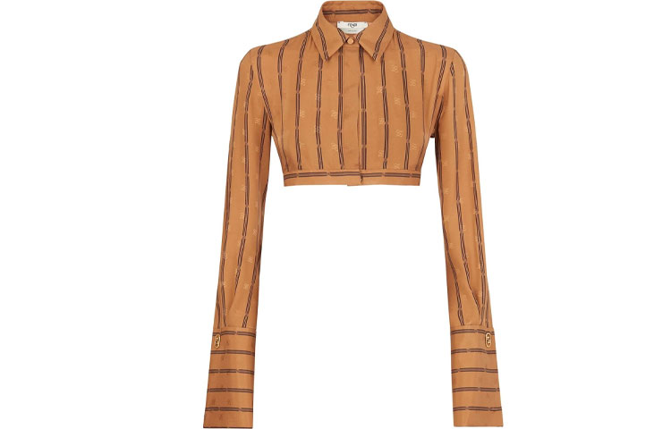 Order (W) FENDI FW21 Baju Wanita Karligraphy Coklat Berjalur Lengan Panjang Pendek. FS7476AGTQF1ENR