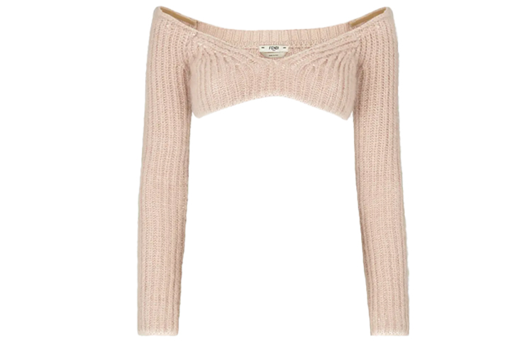 (Women) FENDI FW21 Pink Off-Shoulder Knit Crop Top Sweater FZX706AHE4F1ENM