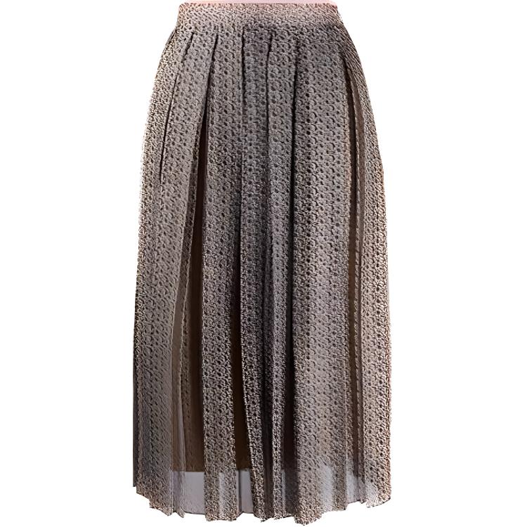 (Women) FENDI FW21 Printed Pleated Casual Midi Skirt Brown FQ7133A5XGF19ES