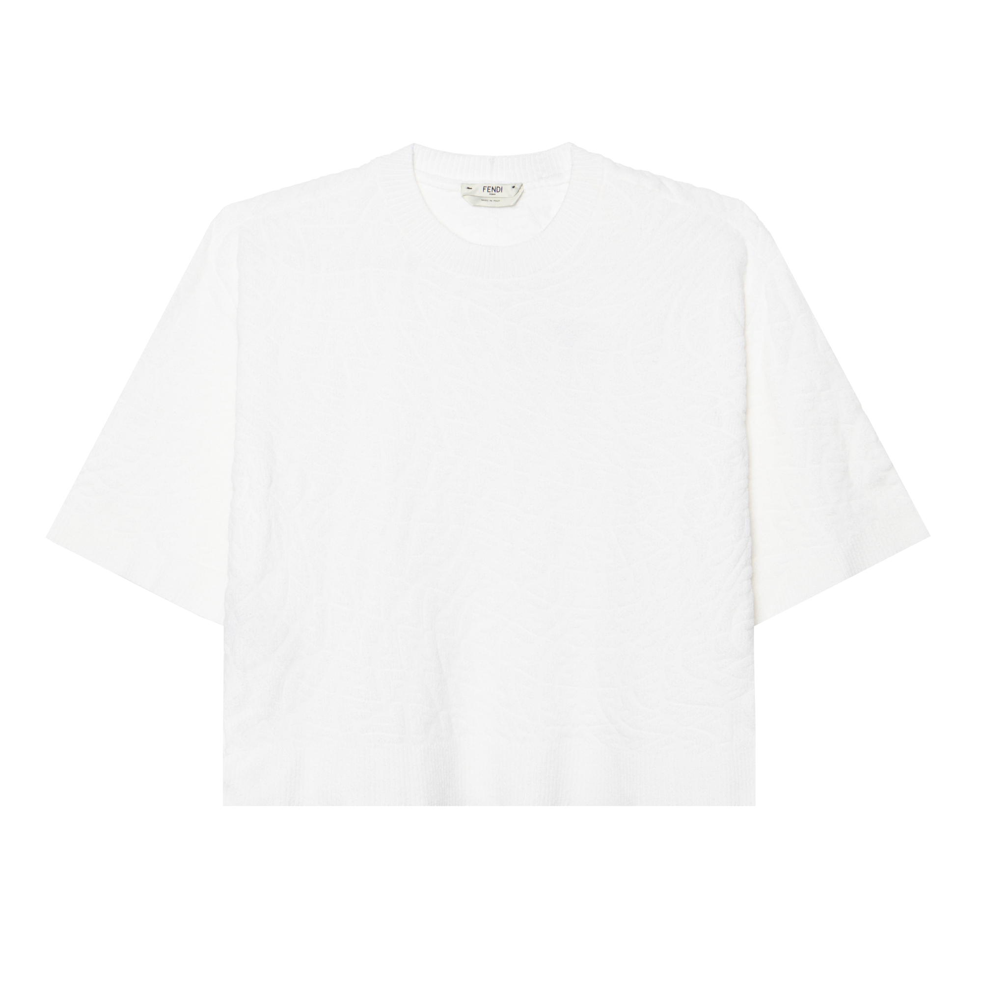 (Women) FENDI FW21 White Crewneck Short-Sleeve Sweater Casual Pullover. FZX673AGF2F0ZNM