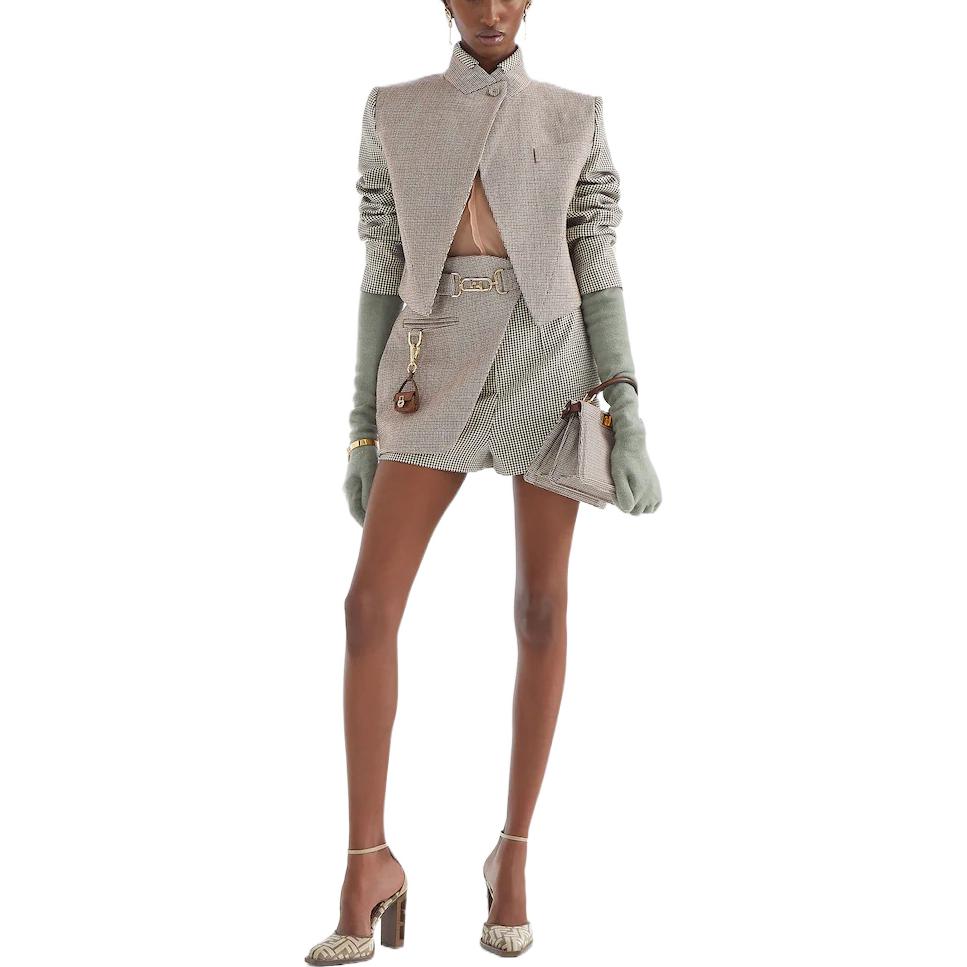 Shop (W) FENDI FW22 米色格纹羊毛单排扣夹克. FJ7292AKSMF1IHB