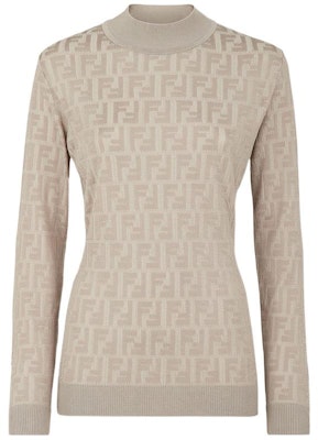 (Women) FENDI FW22 Beige Logo Jacquard Crewneck Sweater FZY935ABWQF1J7B Order (Women) FENDI FW22 Beige Logo Jacquard Crewneck Sweater FZY935ABWQF1J7B