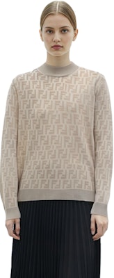 (Women) FENDI FW22 Beige Logo Jacquard Crewneck Sweater FZY935ABWQF1J7B Shop (Women) FENDI FW22 Beige Logo Jacquard Crewneck Sweater FZY935ABWQF1J7B