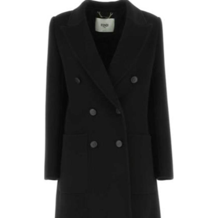 Purchase (W) Fendi FW22 Mantel Hitam Double-Breasted Panjang Sedang. FF8947A5HDF1FL8