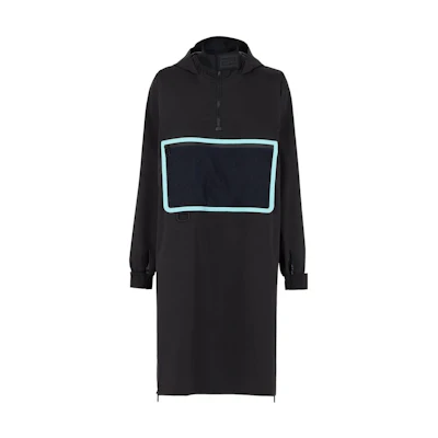 (Women) FENDI FW22 Black Hooded Mid-Length Coat with Geometric Print. FAN109AK8OF0GME