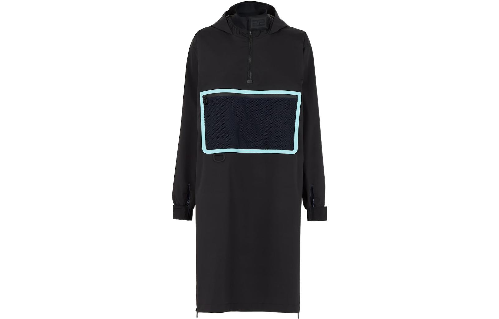 Order (Women) FENDI FW22  Black Hooded Mid-Length Coat with Geometric Print. FAN109AK8OF0GME