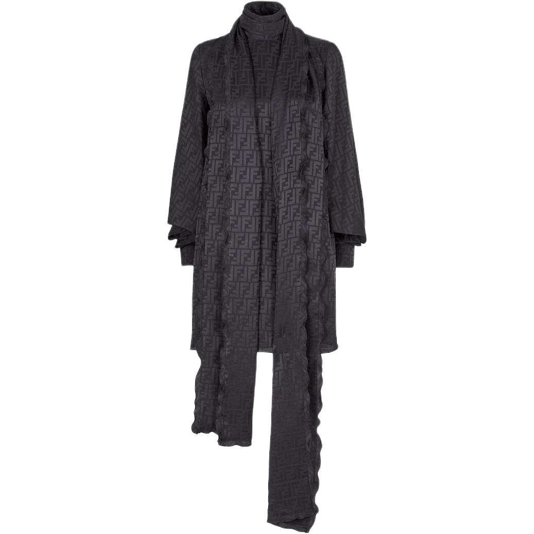 (Women) FENDI FW22  Black Long-Sleeve Logo Print Dress. FDB690AKT3F0GME
