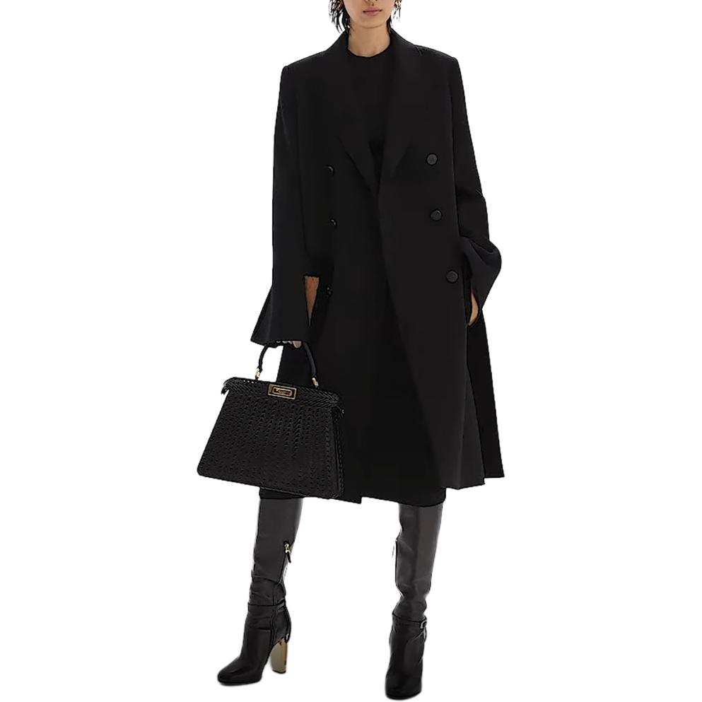 Shop (W) FENDI FW22 Abrigo Largo Negro Doble Botonadura con Bolsillos. FF8948W1DF0GME