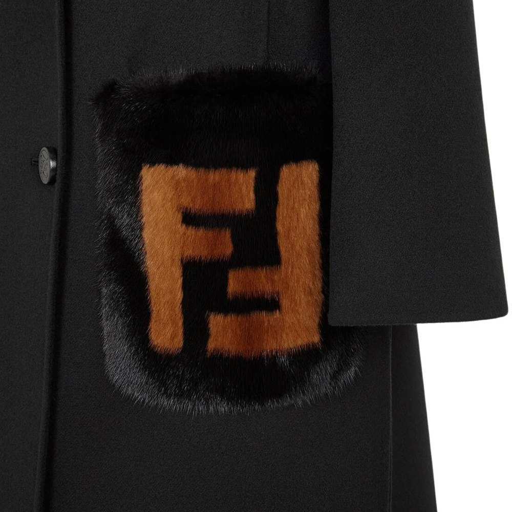Sizing (W) FENDI FW22 Abrigo Largo Negro Doble Botonadura con Bolsillos. FF8948W1DF0GME