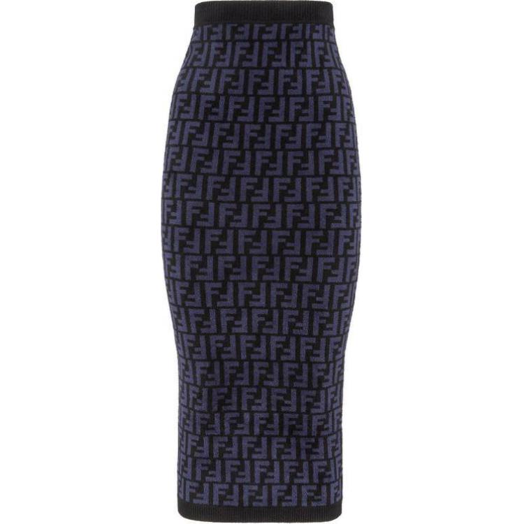 (Women) FENDI FW22  Blue Logo Jacquard Casual Skirt FZQ687ALAPF10W3