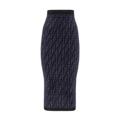 (Women) FENDI FW22 Blue Logo Jacquard Casual Skirt FZQ687ALAPF10W3