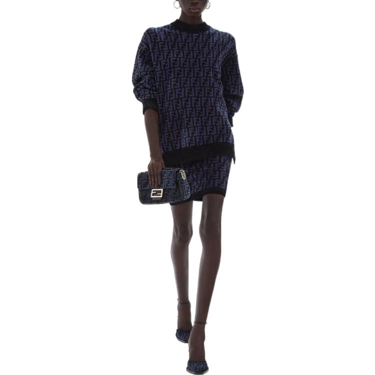 Shop (W) FENDI FW22 Falda Casual Azul con Logo Jacquard. FZQ687ALAPF10W3