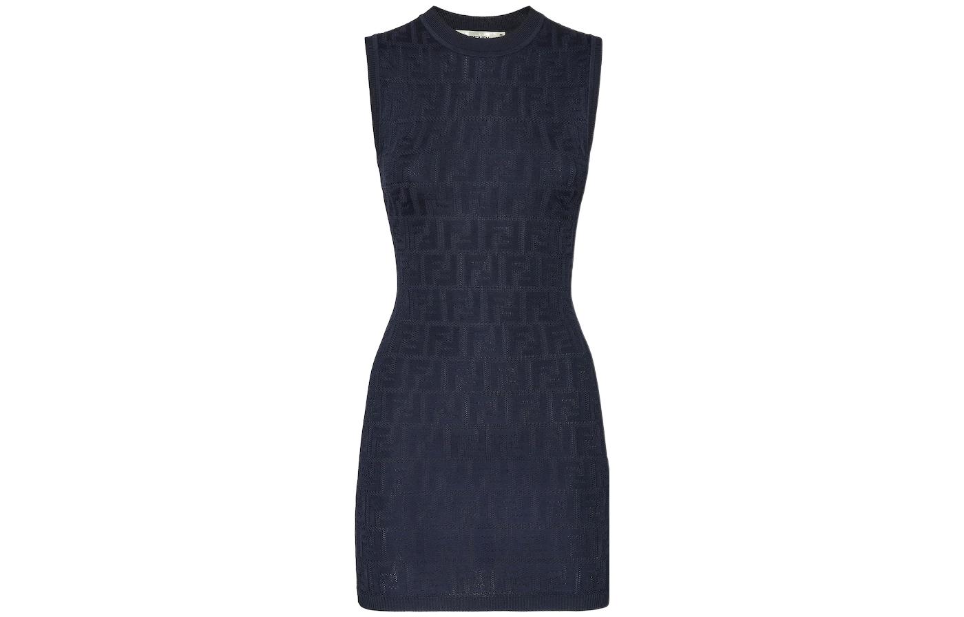 Order (W) FENDI 2022秋冬蓝色无袖针织连衣裙带标志性镂空设计 FZDA93ABWQF1J79