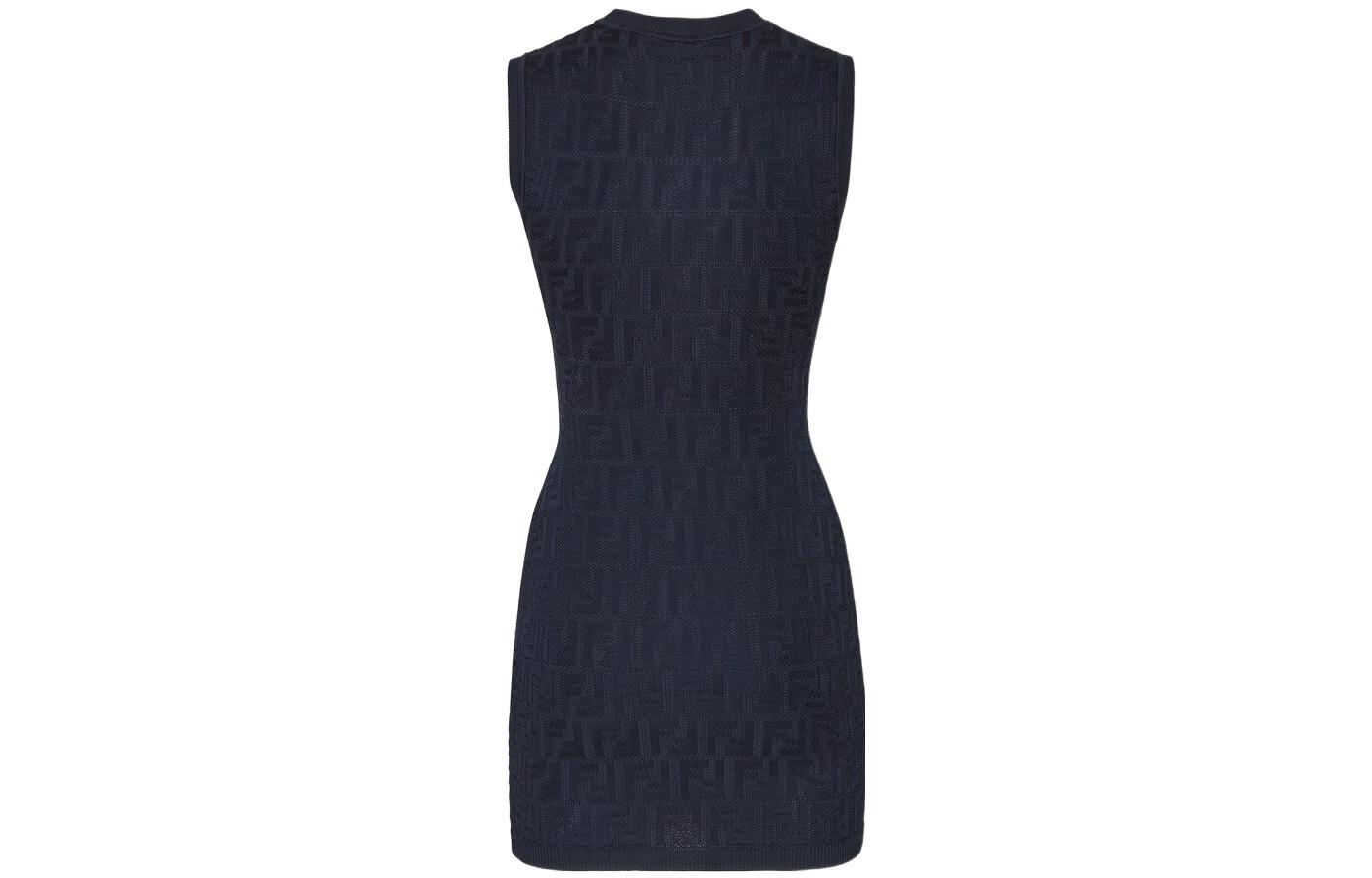 Lookbook (W) FENDI 2022秋冬蓝色无袖针织连衣裙带标志性镂空设计 FZDA93ABWQF1J79