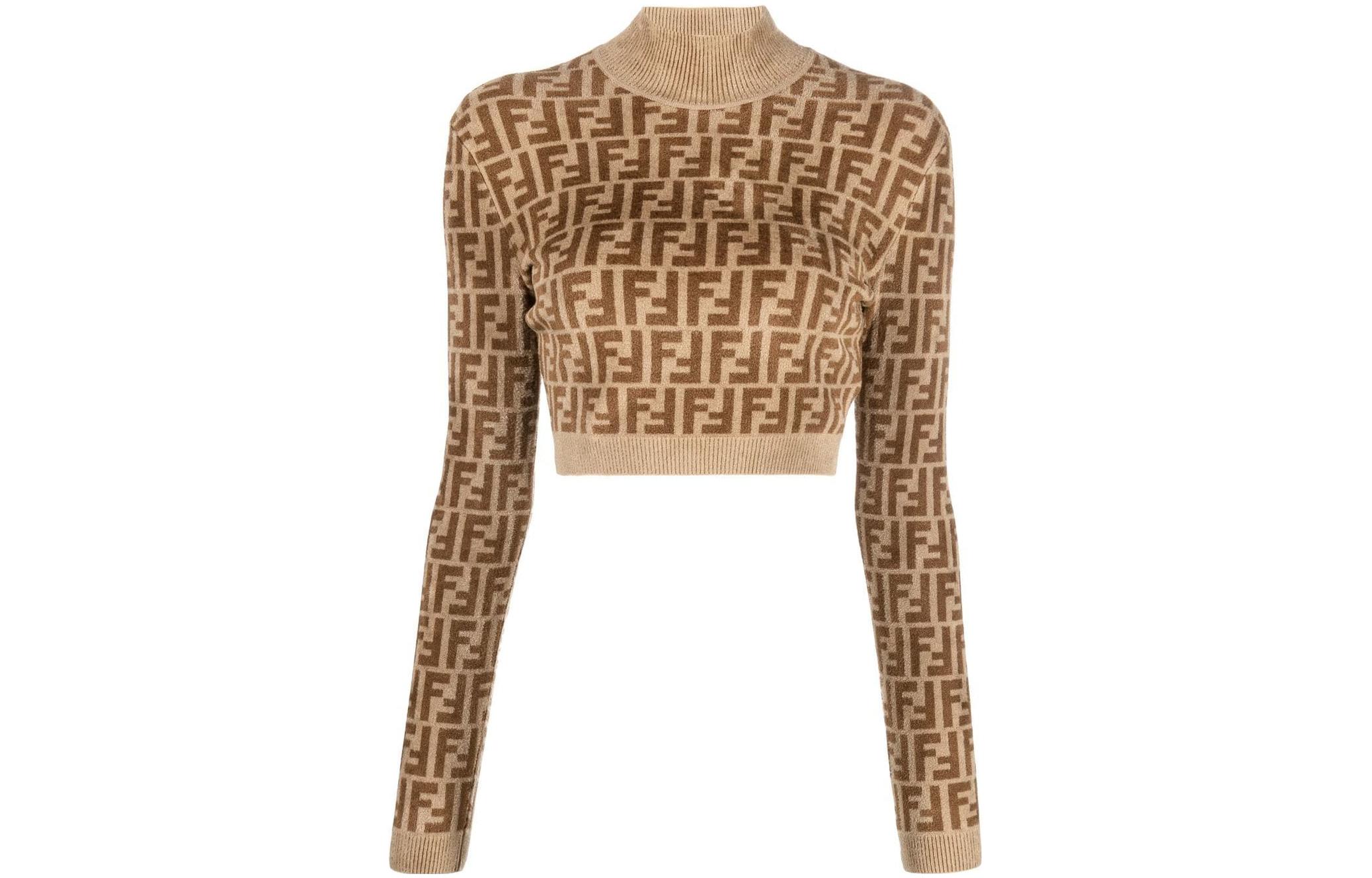 (Women) FENDI FW22  Brown Logo Jacquard Knit Sweater. FZX838ALAPF10W1