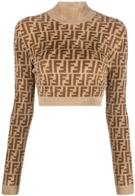 (Women) FENDI FW22 Brown Logo Jacquard Knit Sweater. FZX838ALAPF10W1 Order (Women) FENDI FW22 Brown Logo Jacquard Knit Sweater. FZX838ALAPF10W1