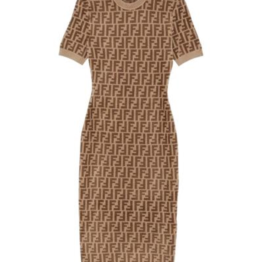 Details for (W) 芬迪FW22棕色标志针织短袖连衣裙 FZDA61ALAPF10W1
