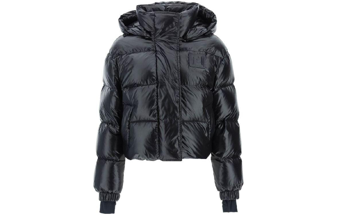 (Women) FENDI FW22  Glossy Black Hooded Oversized Long Sleeve Jacket FAN095AK85F0GME