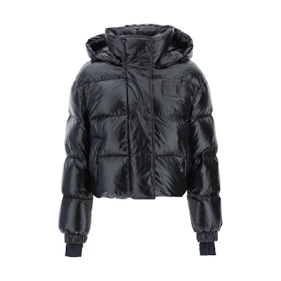 (Women) FENDI FW22 Glossy Black Hooded Oversized Long Sleeve Jacket FAN095AK85F0GME