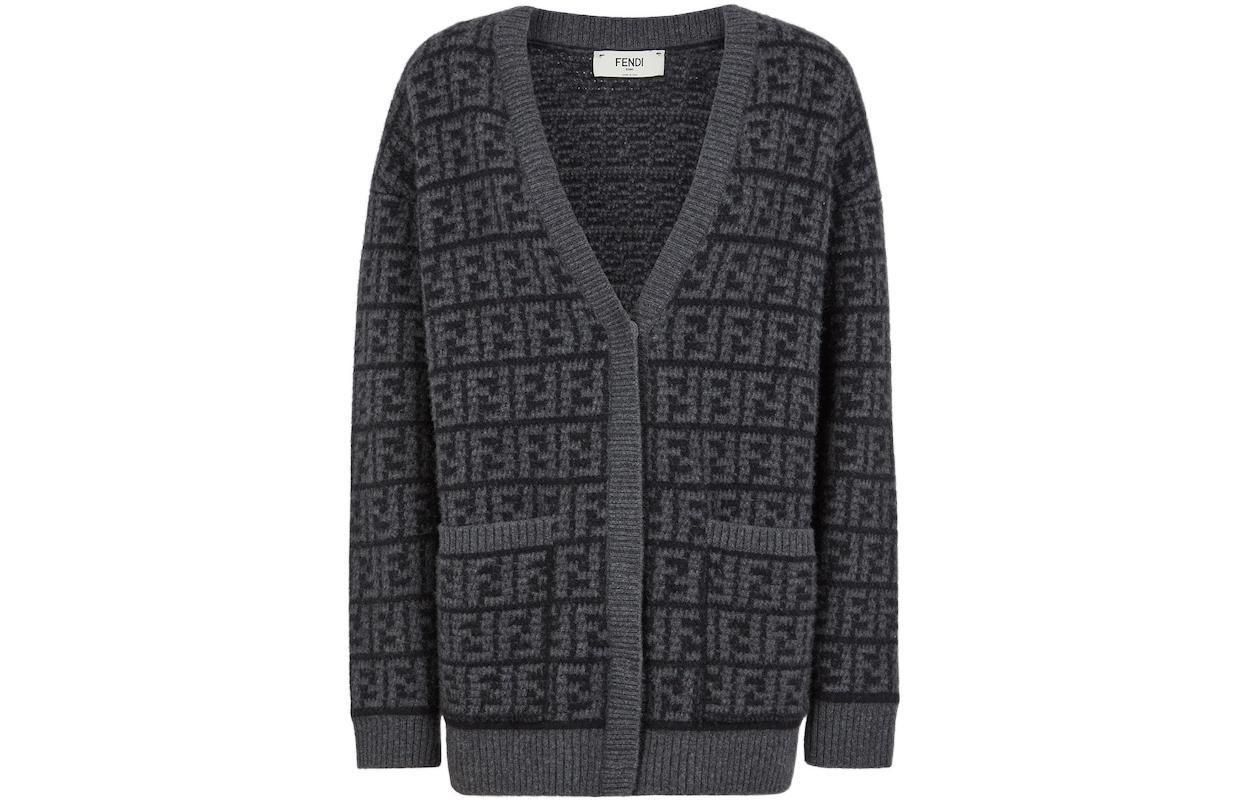 Order (W) FENDI FW22 灰色V領長袖針織休閒毛衣。 FZC950ALOJF0GME