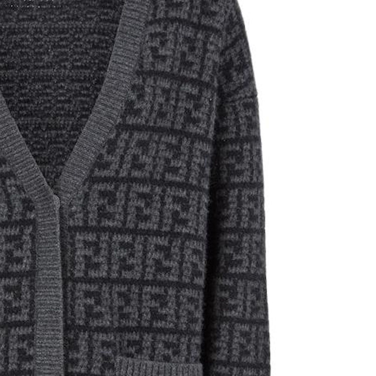 Sizing (W) FENDI FW22 灰色V領長袖針織休閒毛衣。 FZC950ALOJF0GME