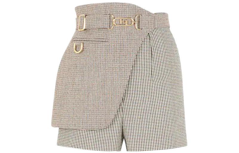 (Women) FENDI FW22  High-Waist Straight-Leg Plaid Shorts Khaki. FR6410AKSMF1IHB