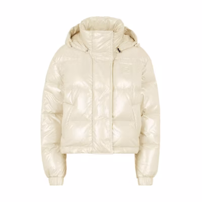 (Women) FENDI FW22 Hooded Zip-Up Down Jacket in Pearl White FAN094AK85F1IHA
