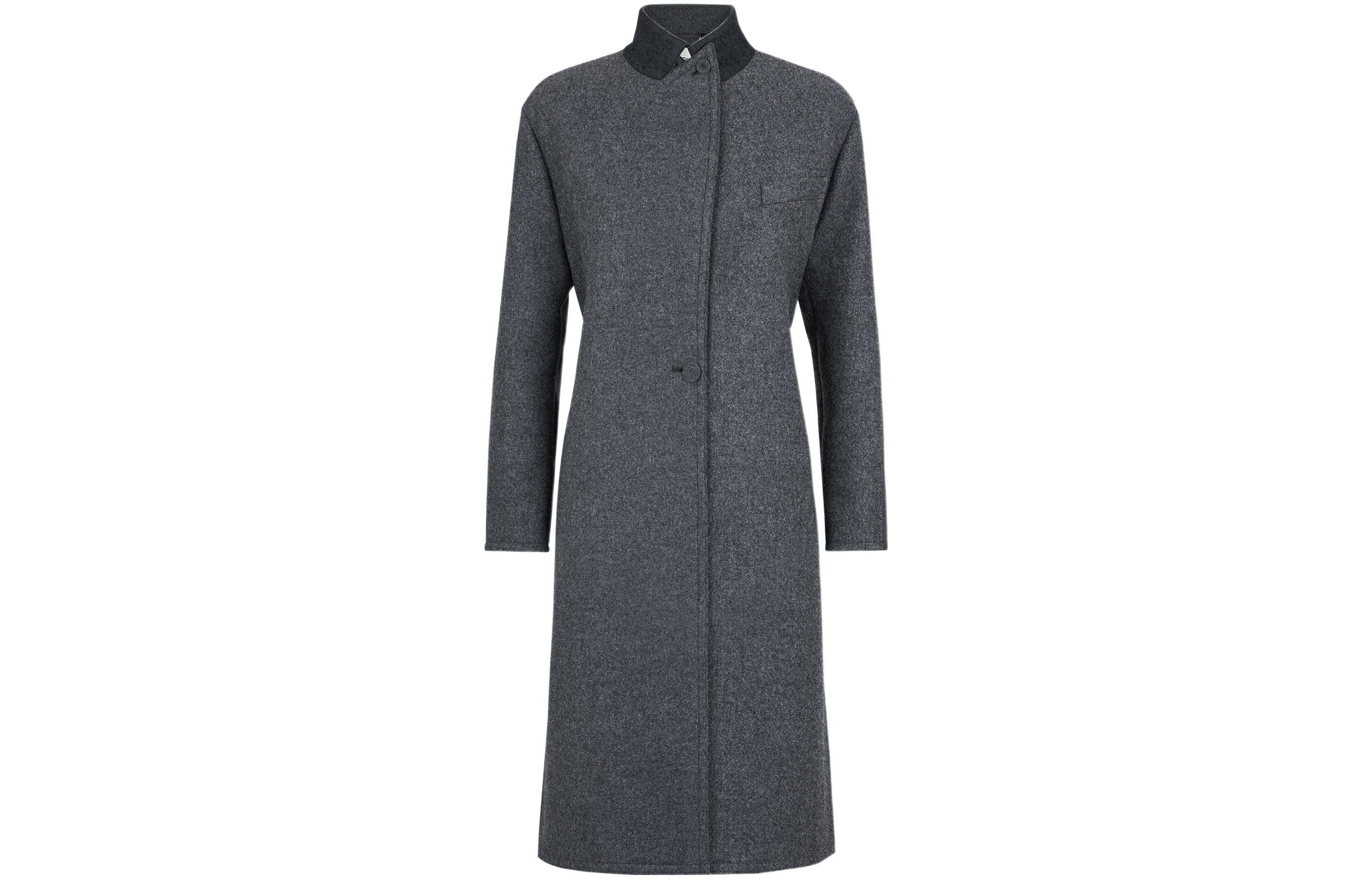 (Women) FENDI FW22  Solid Color Belted Long Coat in Dark Gray. FF8941ALBSF1IHJ
