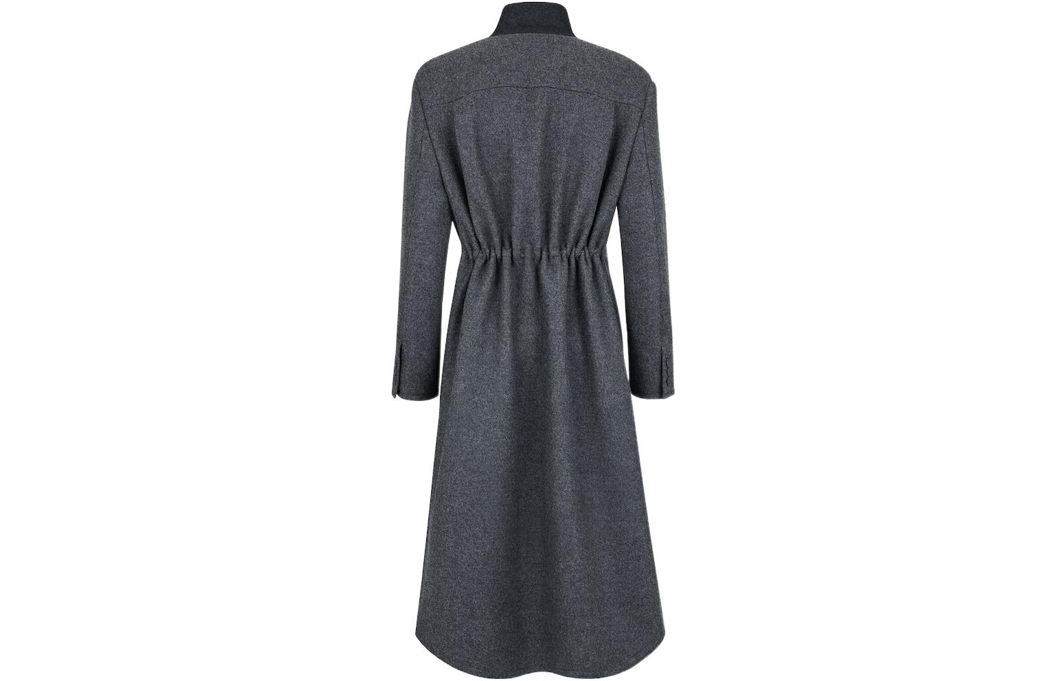 Lookbook (W) FENDI FW22 Mantel Panjang Belted Warna Solid Abu Tua. FF8941ALBSF1IHJ