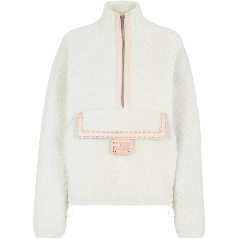 (Women) FENDI FW22  White High-Neck Half-Zip Long-Sleeve Jacket. FM5329ALQ6F1GGM