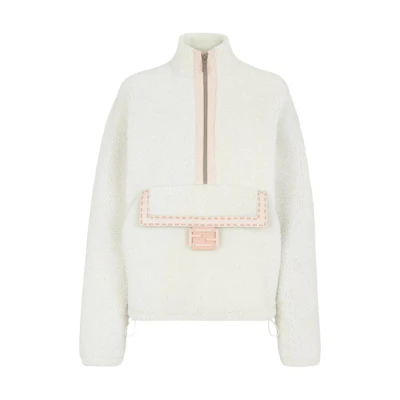 (Women) FENDI FW22 White High-Neck Half-Zip Long-Sleeve Jacket. FM5329ALQ6F1GGM